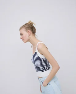YERSE Top tirantes escote pico rayas azul oscuro Fashion