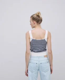 YERSE Top tirantes escote pico rayas azul oscuro Fashion