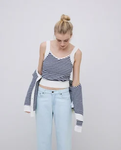 YERSE Top tirantes escote pico rayas azul oscuro Fashion