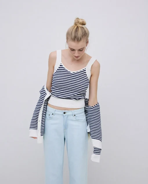 YERSE Top tirantes escote pico rayas azul oscuro Fashion