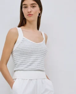 YERSE Top tirantes escote pico rayas gris New