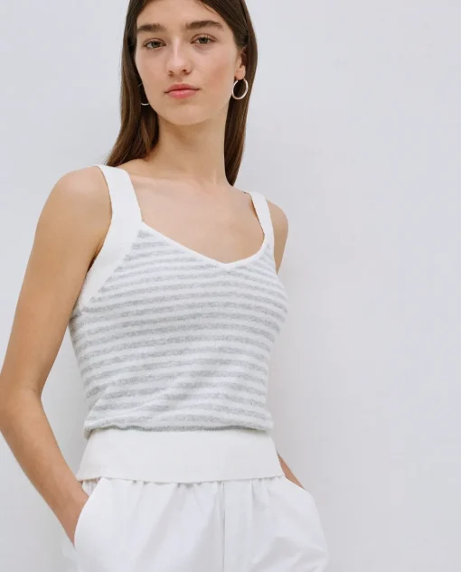 YERSE Top tirantes escote pico rayas gris New