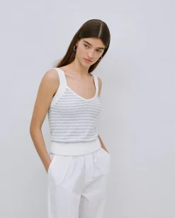 YERSE Top tirantes escote pico rayas gris New