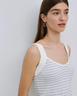 YERSE Top tirantes escote pico rayas gris New