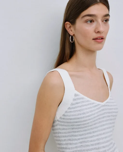YERSE Top tirantes escote pico rayas gris New