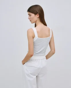 YERSE Top tirantes escote pico rayas gris New