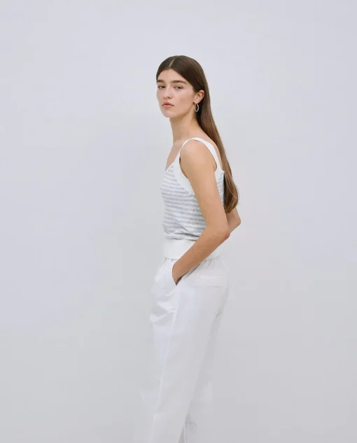 YERSE Top tirantes escote pico rayas gris New