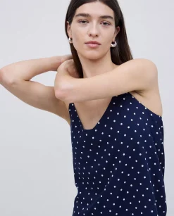 YERSE Top tirantes viscosa lunares azul oscuro Outlet