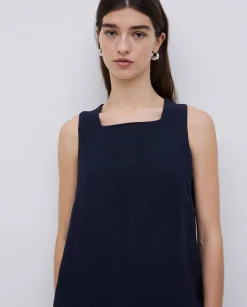 YERSE Vestido 100% lino azul oscuro New
