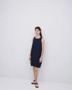 YERSE Vestido 100% lino azul oscuro New