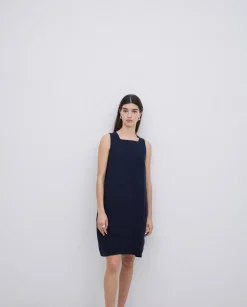 YERSE Vestido 100% lino azul oscuro New