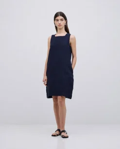 YERSE Vestido 100% lino azul oscuro New
