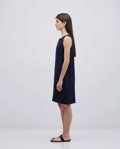 YERSE Vestido 100% lino azul oscuro New
