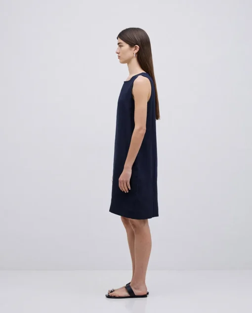 YERSE Vestido 100% lino azul oscuro New