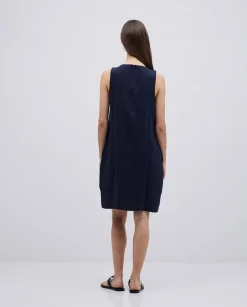 YERSE Vestido 100% lino azul oscuro New