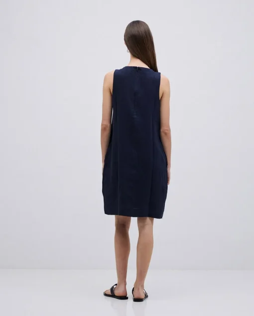 YERSE Vestido 100% lino azul oscuro New