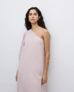 YERSE Vestido asimétrico doble gasa rosa pálido New