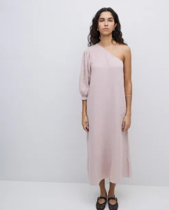 YERSE Vestido asimétrico doble gasa rosa pálido New