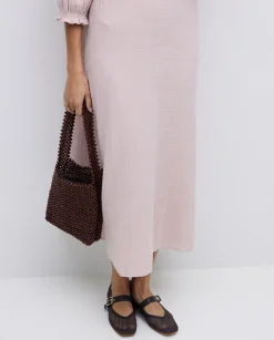YERSE Vestido asimétrico doble gasa rosa pálido New