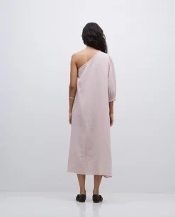 YERSE Vestido asimétrico doble gasa rosa pálido New