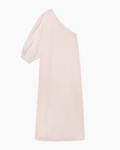 YERSE Vestido asimétrico doble gasa rosa pálido New