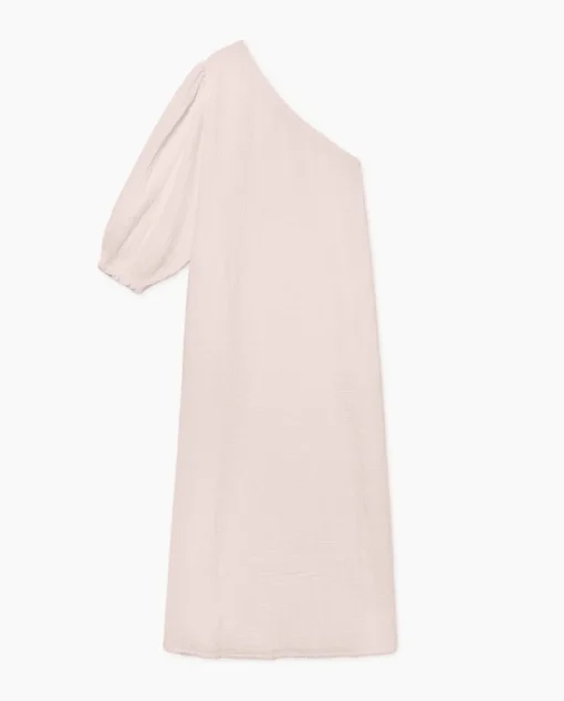 YERSE Vestido asimétrico doble gasa rosa pálido New