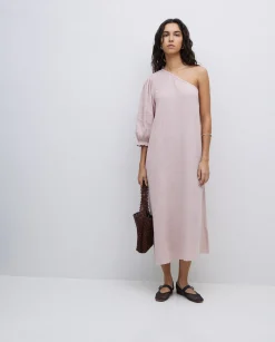 YERSE Vestido asimétrico doble gasa rosa pálido New