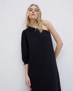 YERSE Vestido asimétrico doble gasa negro Sale