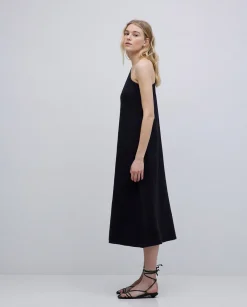 YERSE Vestido asimétrico doble gasa negro Sale