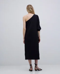 YERSE Vestido asimétrico doble gasa negro Sale