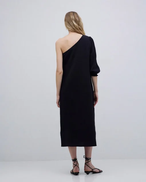 YERSE Vestido asimétrico doble gasa negro Sale