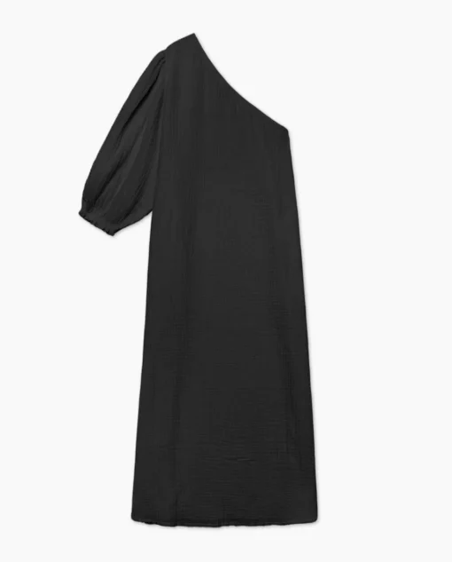 YERSE Vestido asimétrico doble gasa negro Sale