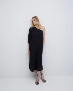 YERSE Vestido asimétrico doble gasa negro Sale