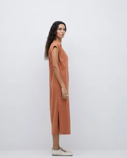 YERSE Vestido camisero flamé de algodón terracota New