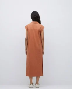 YERSE Vestido camisero flamé de algodón terracota New