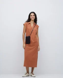 YERSE Vestido camisero flamé de algodón terracota New