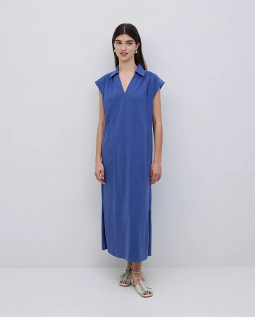 YERSE Vestido camisero flamé de algodón azul New