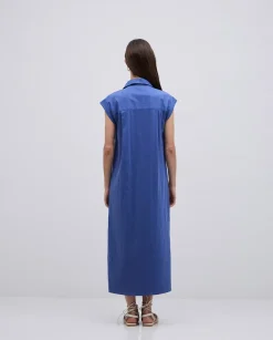YERSE Vestido camisero flamé de algodón azul New