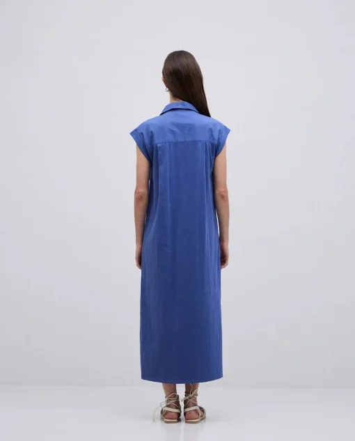 YERSE Vestido camisero flamé de algodón azul New