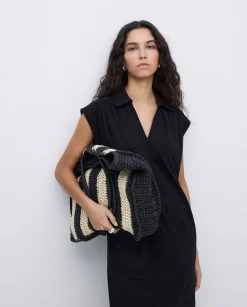 YERSE Vestido camisero flamé de algodón negro New