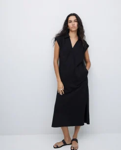 YERSE Vestido camisero flamé de algodón negro New