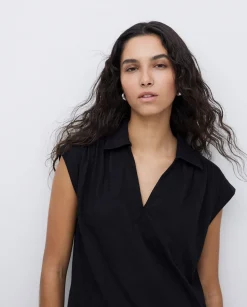 YERSE Vestido camisero flamé de algodón negro New