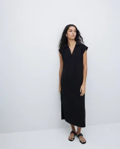 YERSE Vestido camisero flamé de algodón negro New