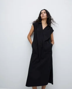 YERSE Vestido camisero flamé de algodón negro New