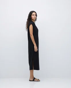 YERSE Vestido camisero flamé de algodón negro New