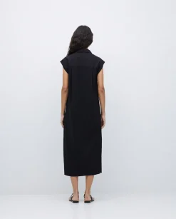 YERSE Vestido camisero flamé de algodón negro New