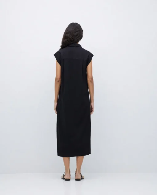YERSE Vestido camisero flamé de algodón negro New