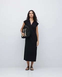 YERSE Vestido camisero flamé de algodón negro New