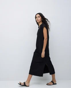 YERSE Vestido camisero flamé de algodón negro New