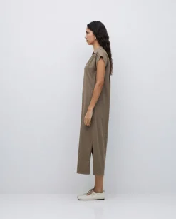 YERSE Vestido camisero flamé de algodón caqui Outlet